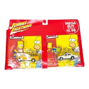 The Simpsons Johnny Lightning Diecast Car Set Springfield Police Car School Bus